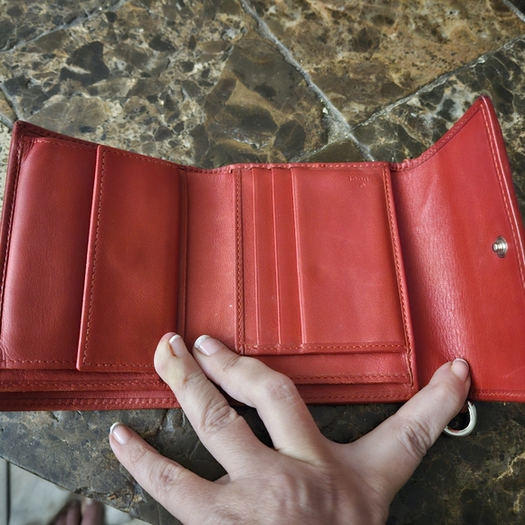 GUCCI VINTAGE ITALIAN COLOR RING WALLET LEATHER CANVAS TRIFOLD ITALY RED BLACK - Picture 8 of 10